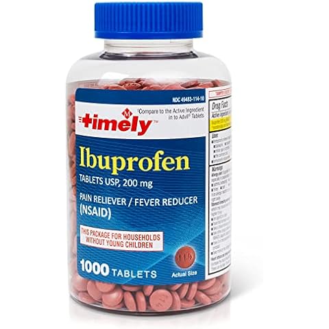 Timely Ibuprofen 200mg 1000 Tablets - Compared to Advil Tablets - Pain Relief Tablets and Fever Reducer - for Headache Relief, Menstrual Pain, Tooth Aches Muscular Aches, Arthritis Pain & Body Aches Cover