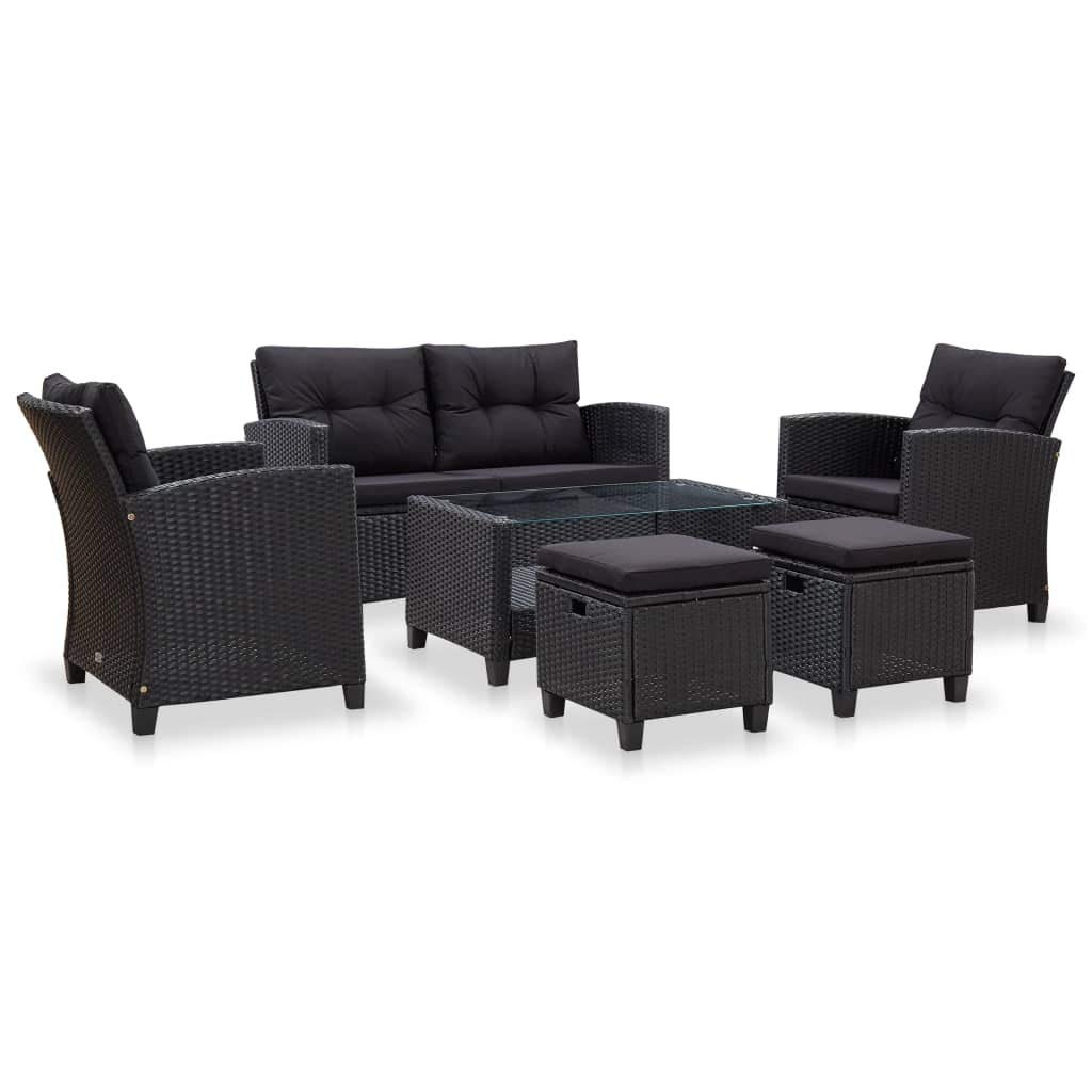 vidaXL Canapés de Jardin 6 pcs avec Coussins Salon de Jardin Meubles d'Extérieur Mobilier de Patio Meubles de Terrasse Résine Tressée Noir