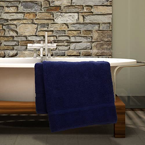 Image of BC BARE COTTON Luxury Hotel & Spa Towel Turkish Cotton Bath Towels - Navy Blue - Dobby Border - Set of 2
