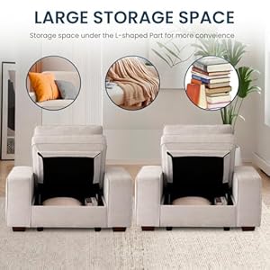 TEKAMON 45 Accent Chair with Seat Storage Oversized Wide Single Sofa Chair Modern Chenille Fabric Armchair for Living RoomOffice with Wide Armrests Side PocketsUSB Port Washable Covers1P