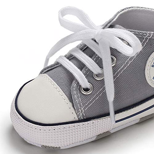 Image of Unisex Baby Boys Girls Shoes, Newborn Infant Non-Slip Canvas Denim High Top Sneakers, Toddler First Walkers Shoes