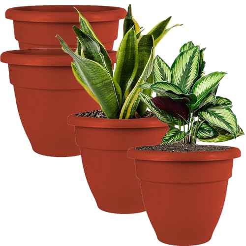 IMAGINEA 18 Inch Plastic Planters Big Size Outdoor Gardening Plant Container for Garden Terrace Balcony Patio Nursery Indoor Large Flower Pots for Home Office Decor (Pack of 2, Red)