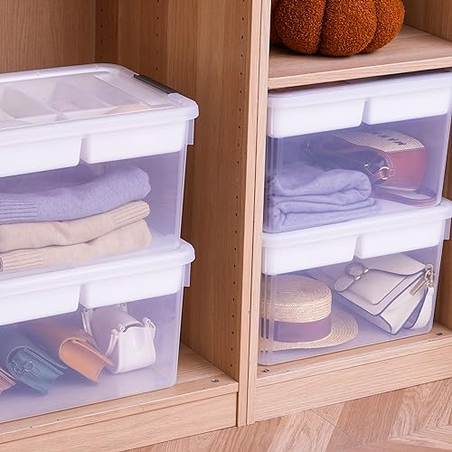 Image of Citylife 32QT 4Packs Clear Craft Organizers and Storage Box with Tray | Stackable Art Supply Organizer Storage Bins with Lids for Beads, Markers, Sewing, Tools, Clothes, Files, Office Supplies