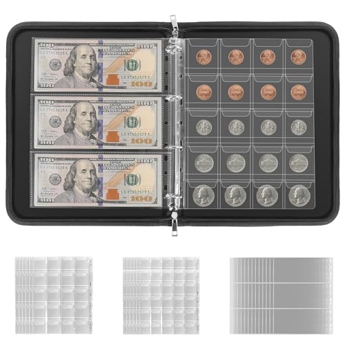 Álbum para colección de monedas con 300 bolsillos y fundas para billetes miniatura 1