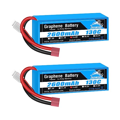 Yowoo 2PCS RC Batteria 4S 14.8V 2600mAh 130C Grafene Lipo con Deans T Plug per RC Evader BX Auto Camion Truggy RC Aereo Elicottero Quadcopter UAV Drone FPV Veicolo da corsa Barca