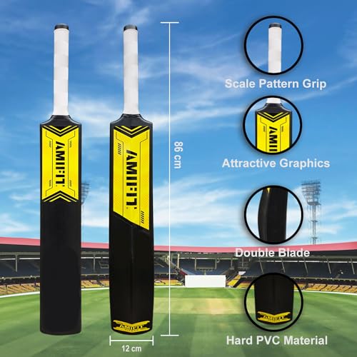Image of Plastic Cricket Bat for Tennis Ball Adults with Grip Full Size, Black