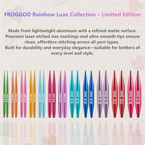 Image of Froggod 2-Inch (5.5cm) Short Interchangeable Circular Knitting Needles Set | US 2.5-11 (3.0-8.0mm) | 12-Pair Aluminum Short Needles | 4 Cables(6 inch, 8 inch, 12 inch, 22 inch) & Case for Socks, Sleeves & Small Knits