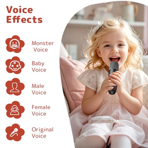 Fede Karaoke Machine for Kids Adults, Mini Karaoke Machine with 2 Wireless Microphones, Portable Bluetooth Speaker with Voice Changing Effects & LED Lights, Best Gifts Toys for Girls and Boys - Image 6