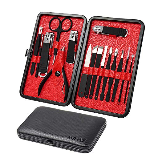 Mens Manicure Set - Mifine 16 In 1 Stainless Steel Professional Pedicure Kit (Cherry Red)