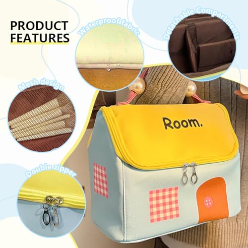 Image of MAYCREATE Travel Makeup Bag Portable Toiletries Bag Roomy Cartoon Canvas Makeup Storage Bag, Cosmetic Storage Pouch for Women & Girls, 23.5x14x20cm