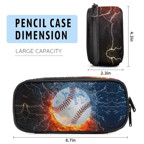 Image of Baseball Pencil Case, Large Capacity Pen Pencil Case for Boys Girls Teen, Kids 3 Compartments Multifunction Pencil Box with Zipper Organizer, Pencil Pouch for School Students