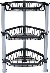 Fruteira Cesto Organizador Empilhável Triangular 3 Andares Preto e Cinza Desmontável