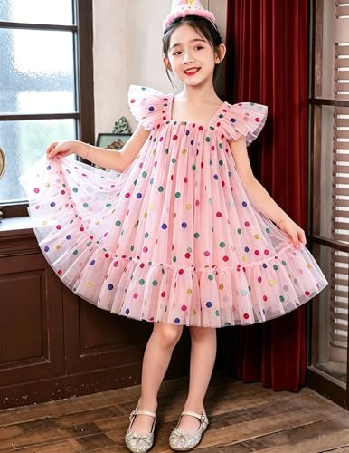 Image of Arshiner Toddler Tulle Dress for Girls Layered Tutu Ruffle Dresses Swing Twirly Fairy Summer Birthday Party Wedding Sundress
