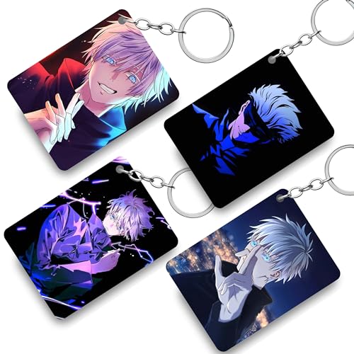 kart-in Premium (Pack Of 4) Polyvinyl Chloride (Pvc) Satoru Gojo Anime Printed Keychain For Bike, Scooty Key Chain (Satoru Gojo_12, Multicolor)