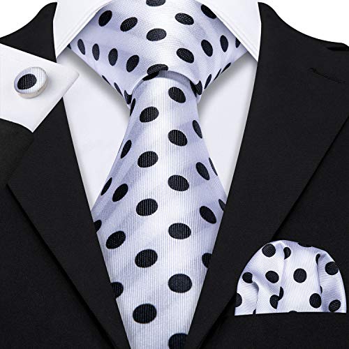 Image of Barry.Wang Ties for Men Silk Tie Sets Polka Dot Woven Necktie Pocket Square Cufflinks Business Wedding
