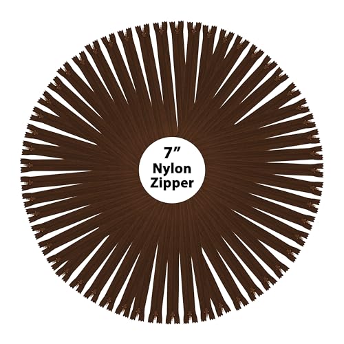 Mandala Crafts 100 PCs Dark Brown Closed-End 7 in Nylon Zippers for Sewing