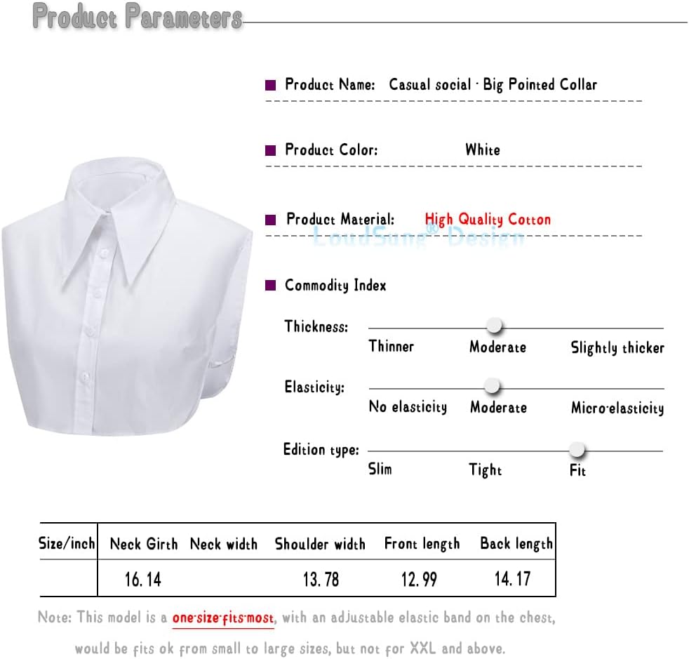 LoudSung Detachable Half Shirt Blouse False Collar Big Pointed Cotton Collar Elegant for Women Girls - Image 6