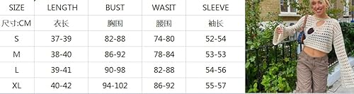 Sdghg LZM-G26NY1FMQZA2 Women Crochet Crop Top Long Sleeve Square Neck Hollow Out Knit Pullover Blouse Tops Harajuku Streetwear thumb #6