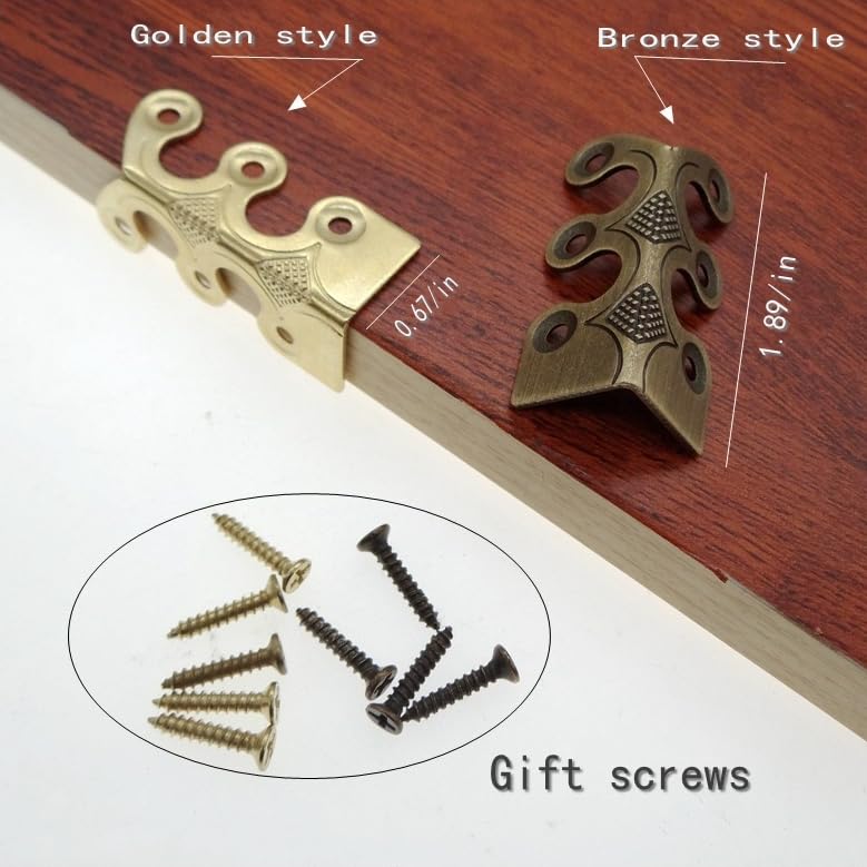 Image of Skirting Board Corner Protectors Solid Brass Baseboard Corner Protectors, Vintage Metal Corner Protector Table Corner Perimeter Cover Safety Bracket with Screws (Black*5Pcs)