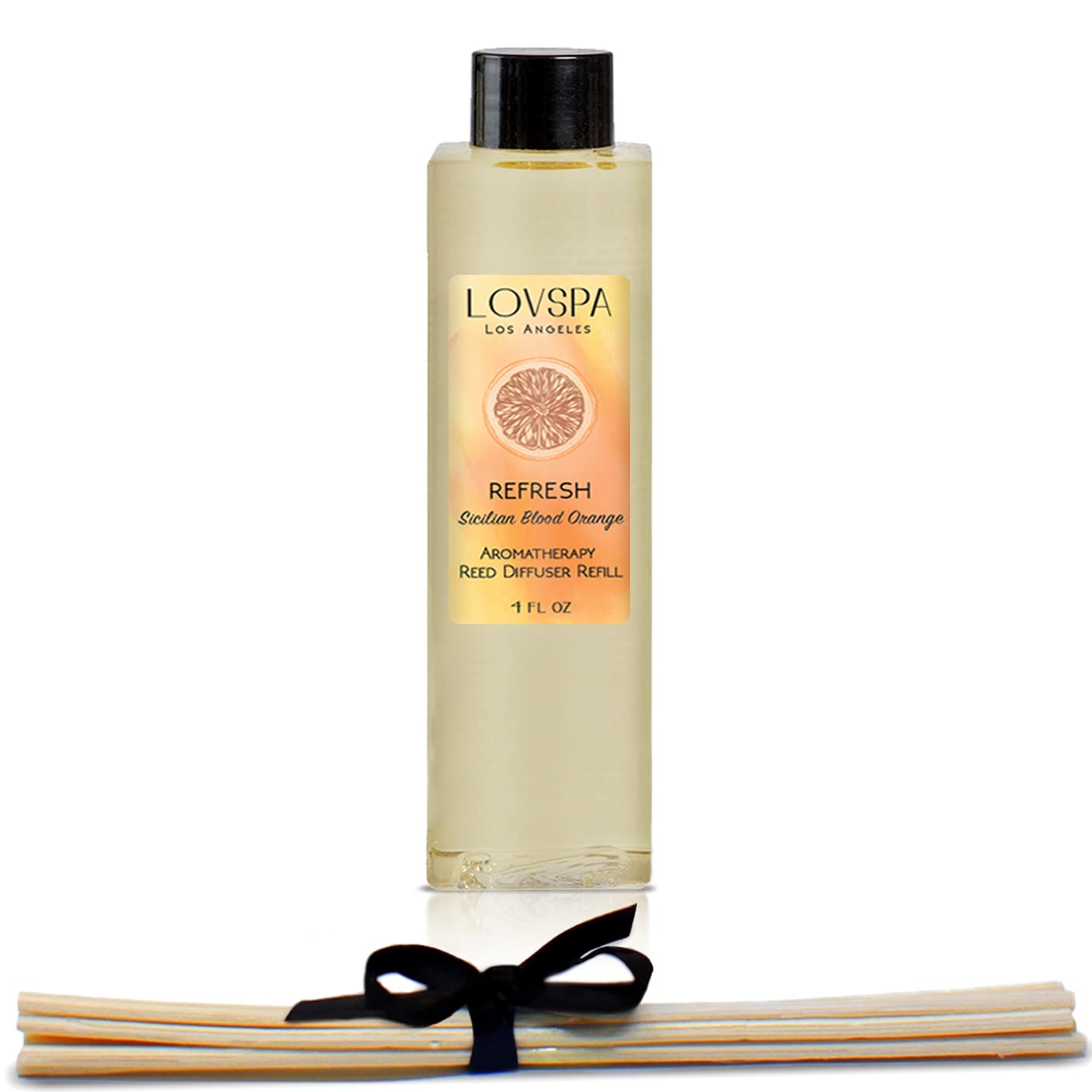 LOVSPA Refresh Sicilian Blood Orange Reed Diffuser Oil Refill with Replacement Reed Sticks | Energizing Grapefruit & Bergamot Fragrance Oil with Sticks Creates a Cheerful Atmosphere