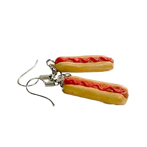 Hot dog with Ketchup Earrings Faux Food Drink Jewelry Halloween Christmas