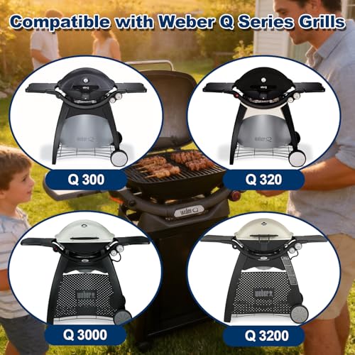 Image of LS'BABQ Grill Replacement Parts Kit for Weber Q300 Q320 Q3000 Q3200 Gas Grills, 7646 Cast Iron Cooking Grates and 65032 Grill Burner for Weber 424001 426001 57060001 586002 Grills Models