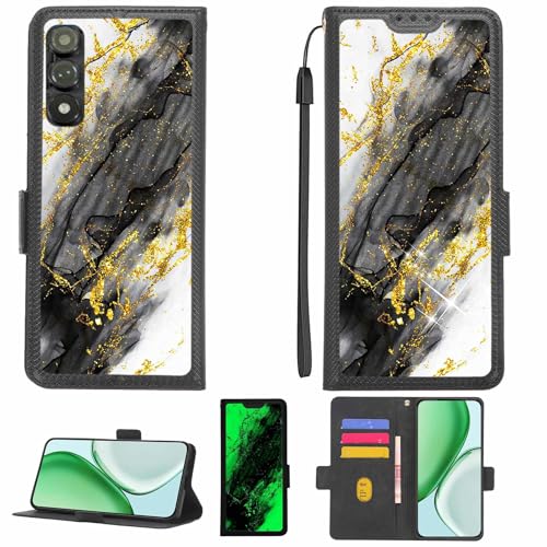 Aroepurt Case Compatible for Foxx FOXXD A67M Phone Case Flip Cover [with Tempered Glass Screen Protector][RFID Blocking][Gold Glitter+Luminous] LPT-HDL