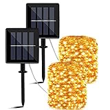【8 modos, encendido / apagado automático y función de memoria】 Estas luces de cadena solares pueden encenderse automáticamente por la noche y apagarse durante el día. Puede seleccionar 8 modos diferentes para satisfacer sus diversas necesidades presionando el botón de modo. Y el chip de memoria incorporado guarda la última configuración de modos, por lo que no es necesario restablecerlo nuevamente.