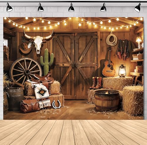 Western Cowboy Backdrop Rustic Boots Wooden Door West Party Decorations