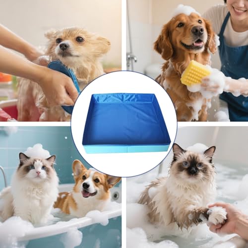 Hundepool Klein,Faltbares Hundebad,Faltbarer Planschbecken,Schwimmbecken Für Hunde, Planschbecken Für Haustiere, Faltbarer Hundepool Hundebad, Für Kleine Hunde Katze, 50x50x10 cm (Blau)