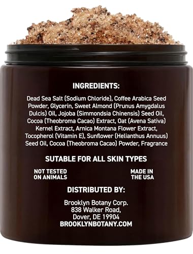 Image of Brooklyn Botany Arabica Coffee Body Scrub - Moisturizing and Exfoliating for Body, Face, Hand, Foot - Fights Stretch Marks, Fine Lines, Wrinkles - Great Gifts for Women & Men - 10 oz
