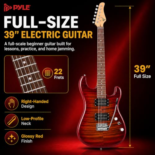 Pyle 39” Electric Guitar Starter Kit- with 10W Amp, Full-Size 6-String, 2 Humbucker Pickups, 3-Way Selector, Classic S-Style Tremolo– Includes Gig Bag, Tuner, Strap, Picks, Extra Strings & Allen Key by Pyle - Image 4