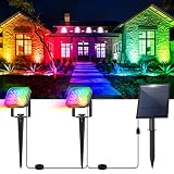 T-SUN RGB Solar Spotlight Outdoor, Color Changing Spot Lights IP65 Waterproof Garden Lights Lawn Lig