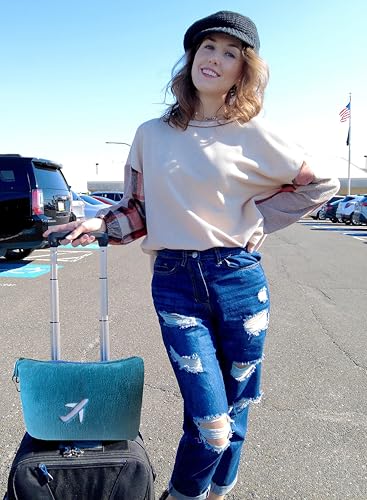 Image of BlueHills Travel Blanket Pillow in Mini Soft Case Premium Plush Airplane Blanket in Soft Bag Compact Pack with Luggage Belt and Backpack Clip Airline Car 2 in 1 Traveler Essentials - Teal Blue M03