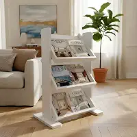 Revisteiro de Piso Chão Porta Revistas Livros Jornal Branco Laca