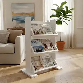 Revisteiro de Piso Chão Porta Revistas Livros Jornal Branco Laca