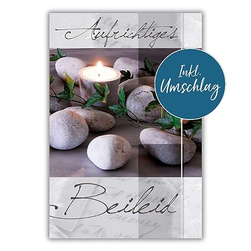 bsb Trauerkarte zur Beerdigung - liebevolle Beileidskarten mit Umschlag - Trauerkarte hochwertig mit Kerzen-Motiv - Herzliches Beileid Karte Trauer - Kondolenzkarte in 11,5 x 17,0 cm