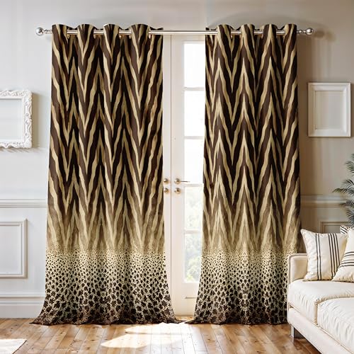 Image of Ultimate Trends Room Darkening Digital Printed Modern Curtain 65-70% Opacity,Diamond Eyelets, Tie Back, Modern Prints, 6 FEET Pack of 2,Espresso Beige Chevron