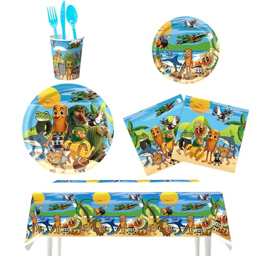Lemoneon Birthday Decorations Supplies Tablecloth Plates Cups Napkins Forks Spoons Knives by Lemoneon - Used condition - US$10.53