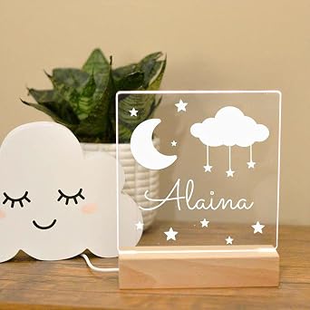Moon and Stars Custom Name Kids Bedroom, Nursery Personalized Night Light, Childs Playroom, Gift for Kids