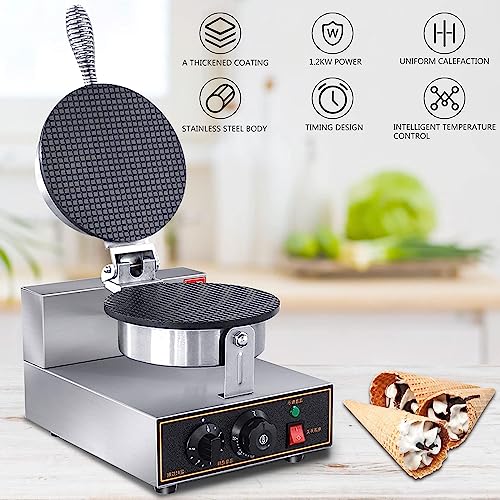 Electric Ice Cream Cone Waffle Maker Machine 1200W Stainless Steel Nonstick Surface For Commercial Home Use (Electric Ice Cream Cone Waffle Maker Machine) #TOP1