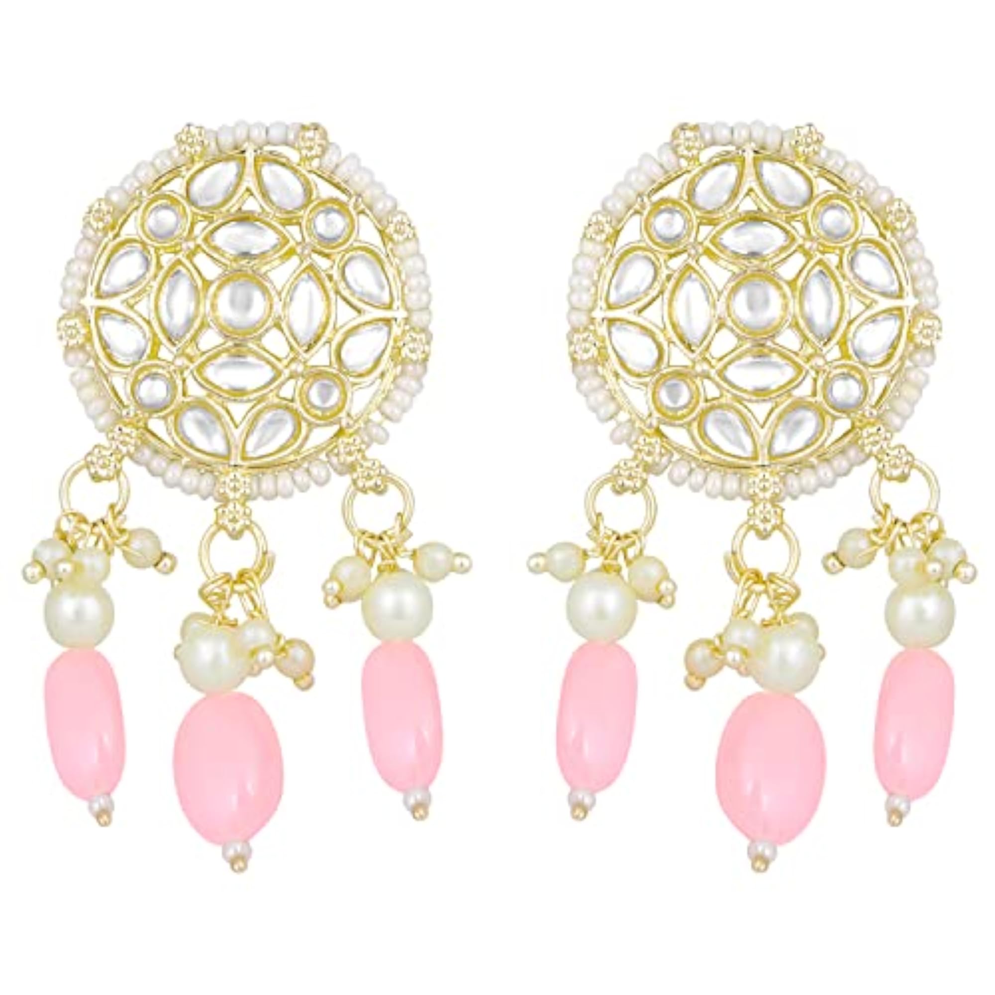 Plated Kundan Studded Choker Necklace & Dangle Earrings Set for Women