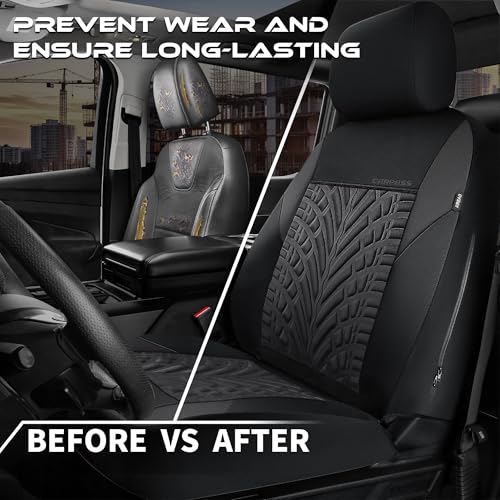 Image of CAR PASS Neoprene Waterproof Seat Covers Full Sets, Wetsuit Car Seat Covers 5 Seats Universal Fit Vans, Truck, SUV, 3D Tyre Embossed Seat Covers Anti Slip with Armrests, Aibag Compatible(Black Gray)