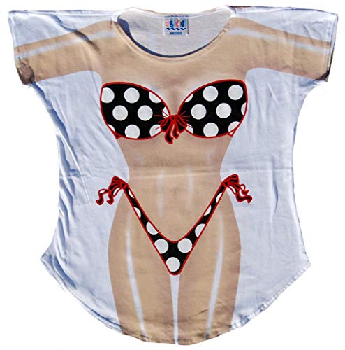 B&W Polka Dot Bikini Cover-Up T-Shirt Size L/XL