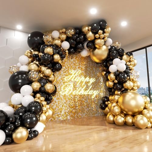 Black and Gold Balloon Arch Kit, ADOINBY 140Pcs Black White Metal...