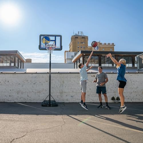 Image of Lifetime NBA Golden State Warriors Portable Basketball Hoop, Adjustable Height 7.5-10 Ft, 44 Inch Shatterproof Fusion Backboard, Base with Wheels