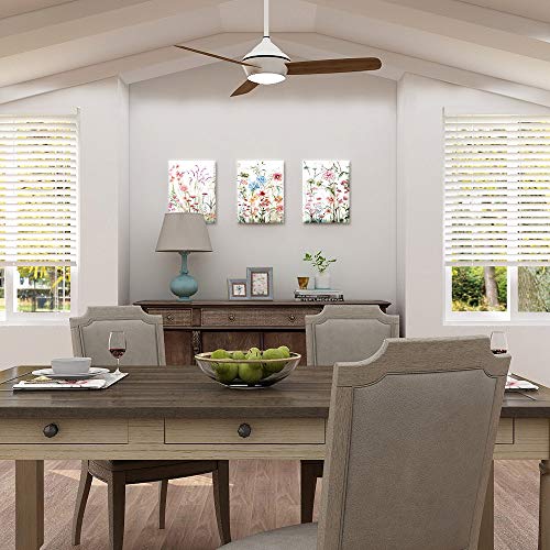 Sumgar Flower Wall Art Colorful Botanical Decor Pink Wildflower Pictures Green Leaf Artwork Purple Watercolor Canvas Prints Framed Painting For Kitchen Living Room Bedroom Bathroom 12" X 16" 3 Panel #TOP2