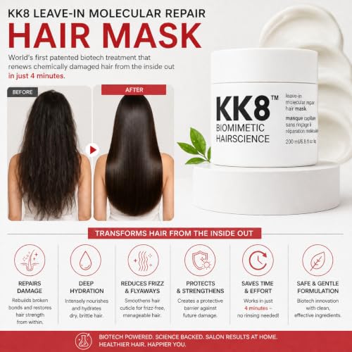 Image of KK8 Leave-In Molecular Repair Hair Mask | Deep Repair Treatment for Dry, Damaged & Frizzy Hair | Strengthens, Smoothens & Restores Hair | 200 ml