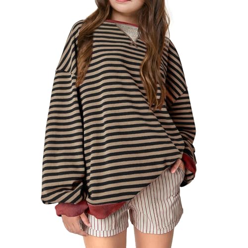 Trendy Girls Striped Pullover Tops Casual Oversized Long Sleeve Color Block Sweatshirts Fall Y2k Blouses 5-13 Years2