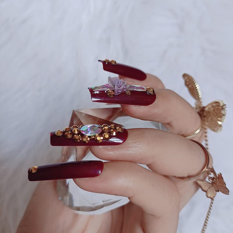 Miniatura 6 de ZYBUXY 24 piezas de joyería de diamantes de cristal para mujer uñas postizas a presión de color caqui uñas postizas medianas de aguja de cobertura